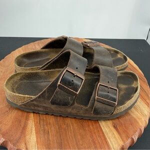 Birkenstock Arizona slide sandals oiled brown leather sz 37 US 6 narrow width